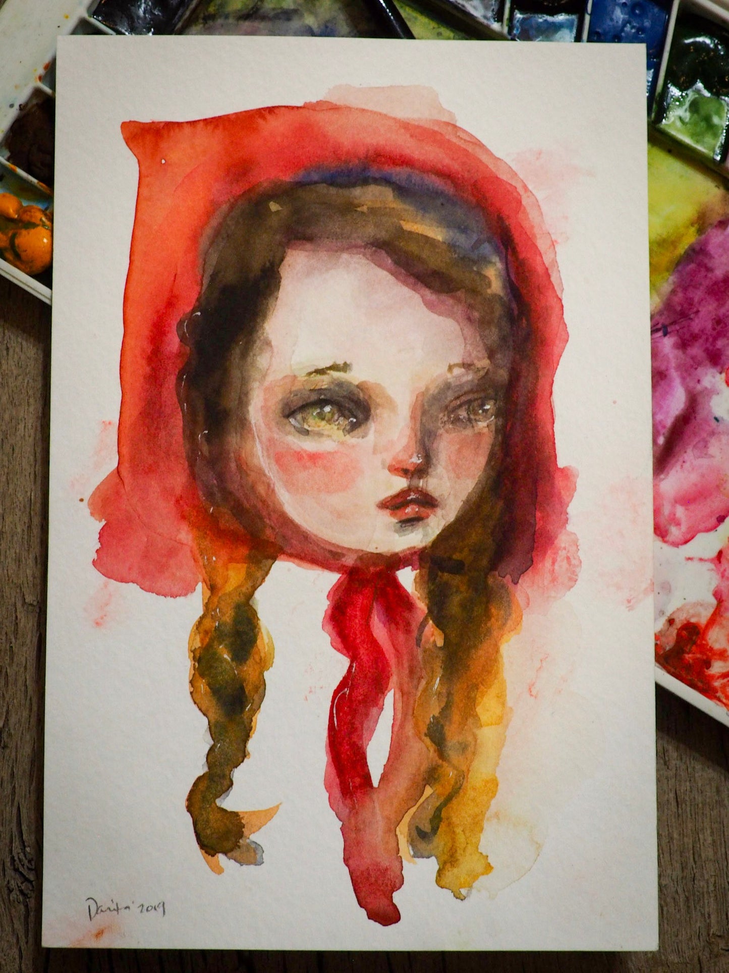 LITTLE RED RIDING HOOD - Watercolor painting on paper by Danita Art, Original Art by Danita Art