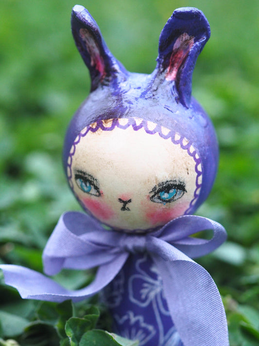 ALLIUM. A handmade kokeshi easter rabbit bunny doll by Danita., Miniature Dolls by Danita Art