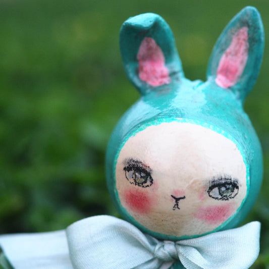BLUEBELL. A handmade kokeshi easter bunny rabbit doll by Danita., Miniature Dolls by Danita Art