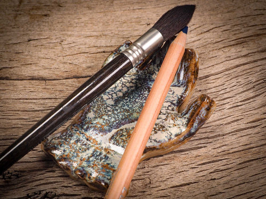 Original handmade ceramic artist color pencil brush holder hand of destiny by Idania Salcido, Danita Art. Unique ceramic art designed, hand built. A beautiful handmade touch to any artist's studio with handmade glazed ceramic good for watercolors acrylics inks and oil paints. Clean with water or mineral spirits.