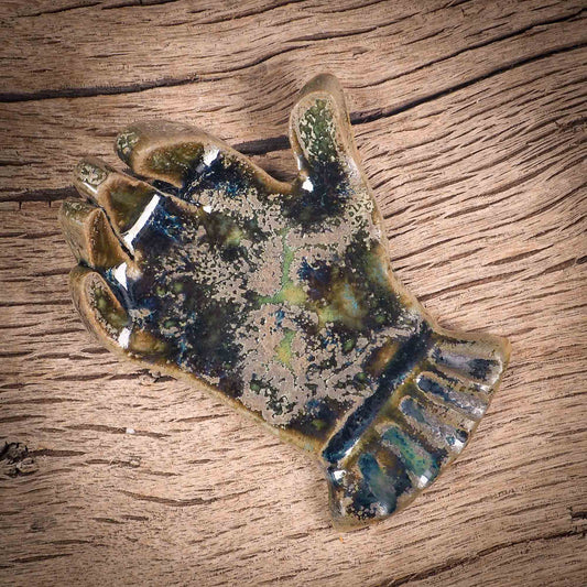 Original handmade ceramic artist color pencil brush holder hand of destiny by Idania Salcido, Danita Art. Unique ceramic art designed, hand built. A beautiful handmade touch to any artist's studio with handmade glazed ceramic good for watercolors acrylics inks and oil paints. Clean with water or mineral spirits.