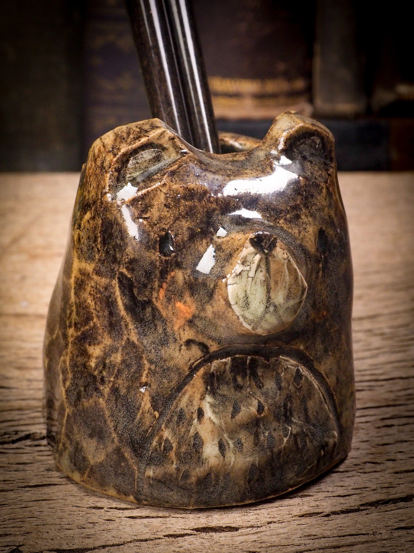 Original handmade ceramic artist brush and pencil holder by Idania Salcido, Danita Art. A unique ceramic artwork designed and hand built Idania Salcido. A beautiful handmade touch to any artist's studio with handmade glazed ceramic good for watercolors acrylics inks and oil paints. Clean with water or mineral spirits.