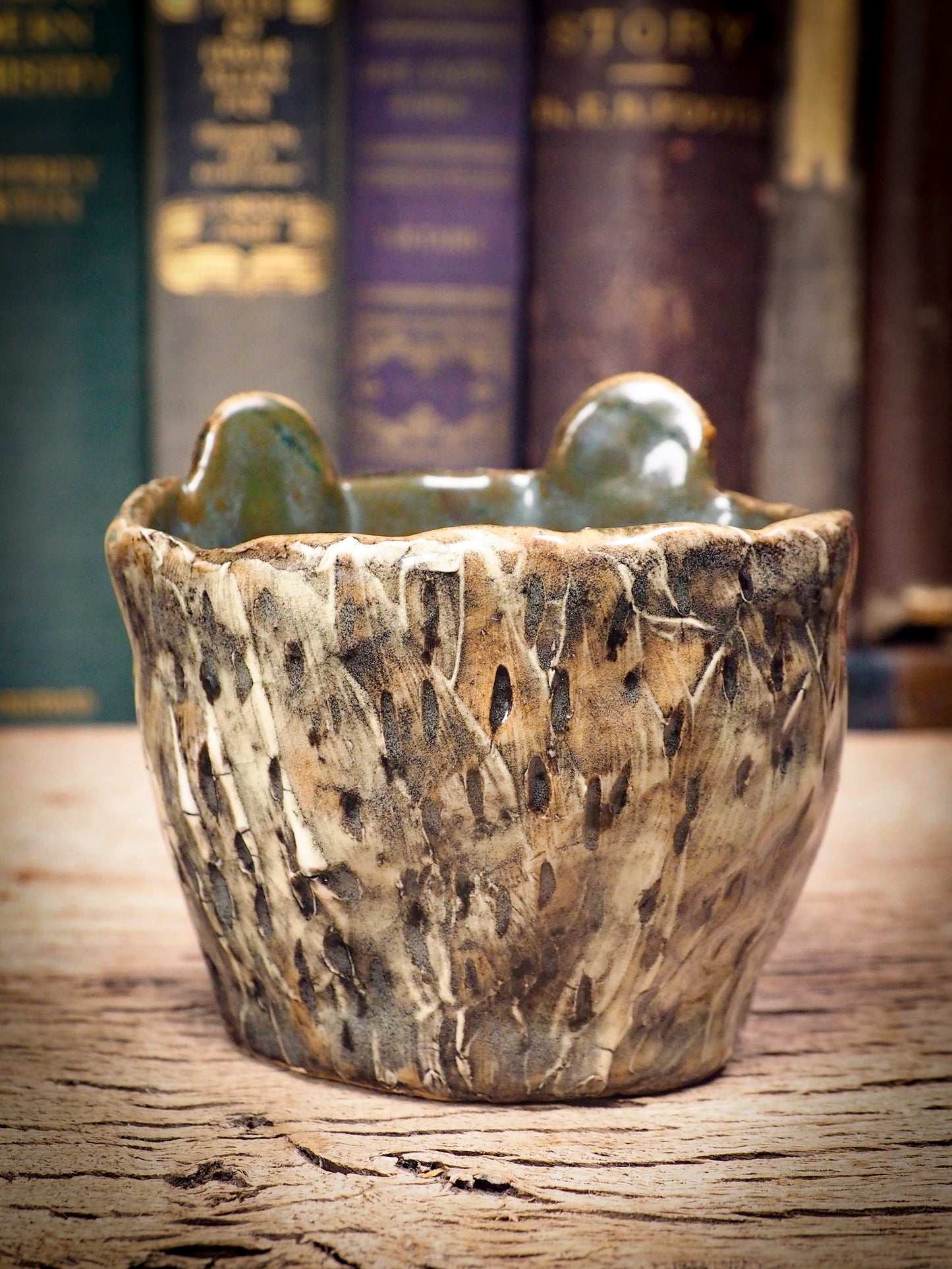 Original handmade ceramic artist brush and pencil holder cute porcupine hedgehog by Idania Salcido, Danita Art. A unique ceramic artwork designed and hand built Idania Salcido. A beautiful handmade touch to any artist's studio with handmade glazed ceramic good for watercolors acrylics inks and oil paints. Clean with water or mineral spirits.