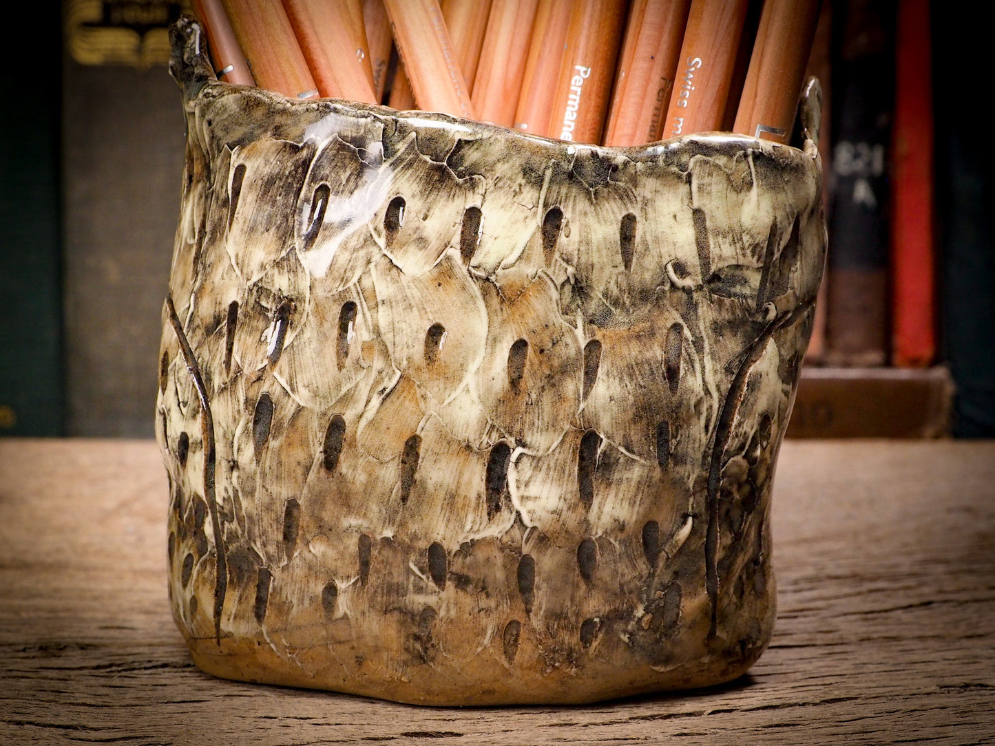 Original handmade ceramic artist brush and pencil holder cute porcupine hedgehog by Idania Salcido, Danita Art. A unique ceramic artwork designed and hand built Idania Salcido. A beautiful handmade touch to any artist's studio with handmade glazed ceramic good for watercolors acrylics inks and oil paints. Clean with water or mineral spirits.