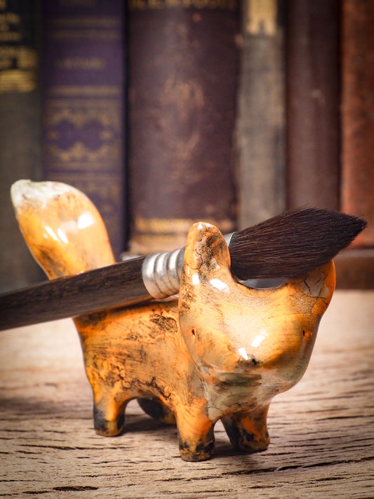 Original handmade ceramic artist color pencil brush holder fox by Idania Salcido, Danita Art. Unique ceramic art designed and hand built Idania Salcido. A beautiful handmade touch to any artist's studio with handmade glazed ceramic good for watercolors acrylics inks and oil paints. Clean with water or mineral spirits.