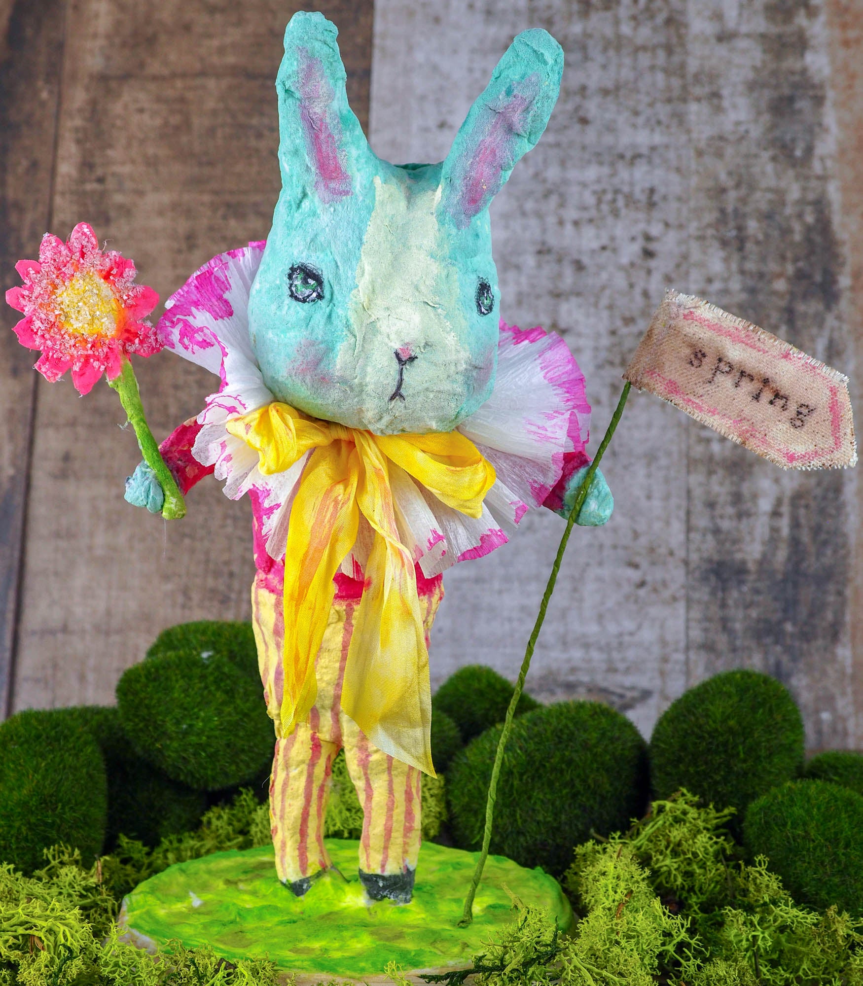 THE BLUE EASTER BUNNY - An original spun cotton art doll by Danita 