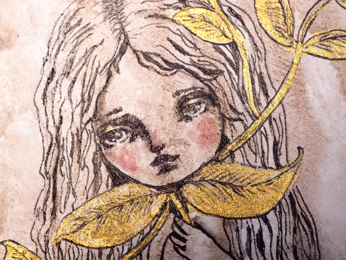 FLOWERING - An original mixed media painting in watercolor and ink by Danita Art, Original Art by Danita Art
