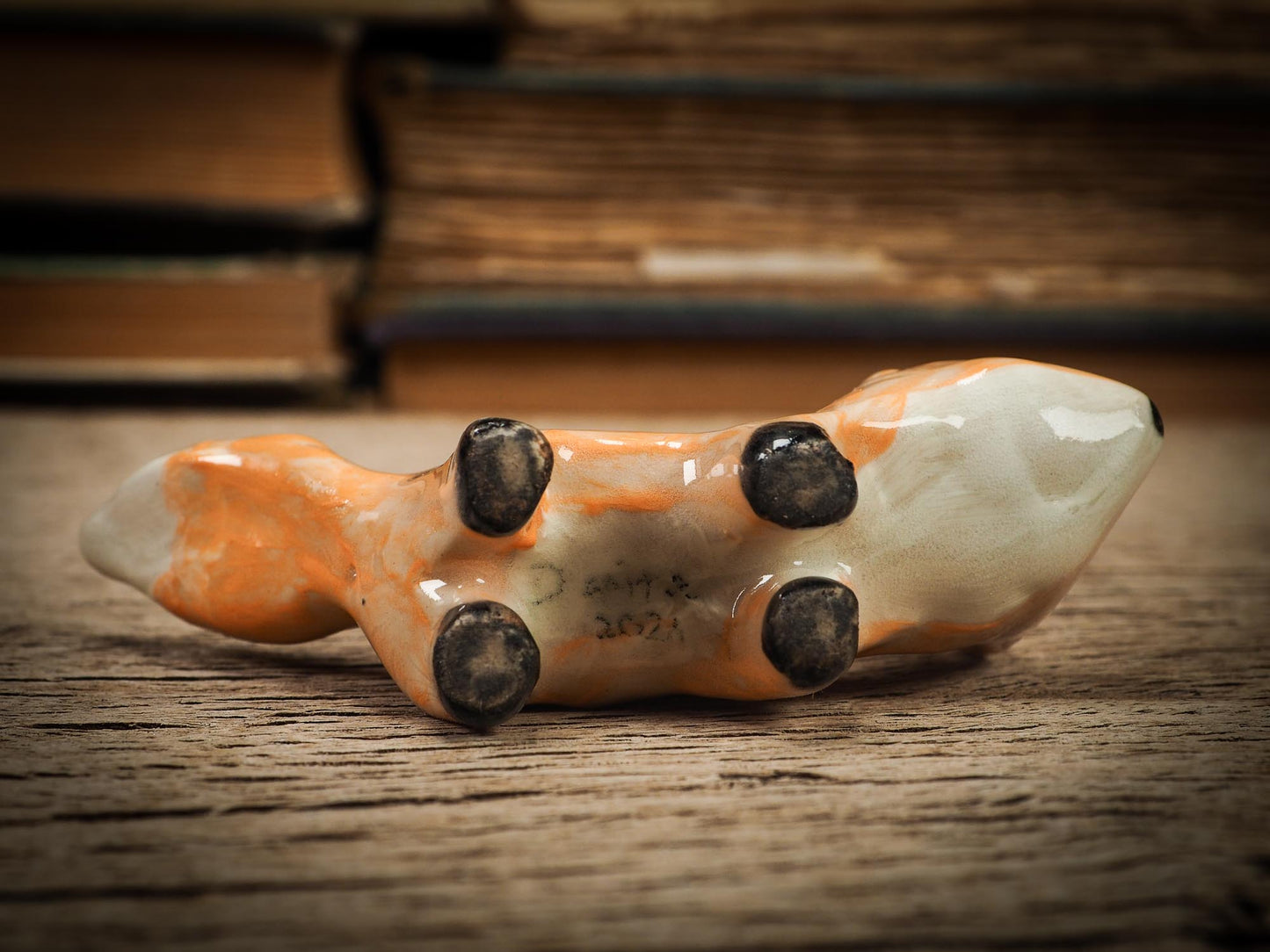 Original handmade ceramic artist color pencil brush holder red fox by Idania Salcido, Danita Art. Unique ceramic art designed and hand built Idania Salcido beautiful handmade touch to any artist's studio with handmade glazed ceramic good for watercolors acrylics inks and oil paints. Clean with water or mineral spirits.