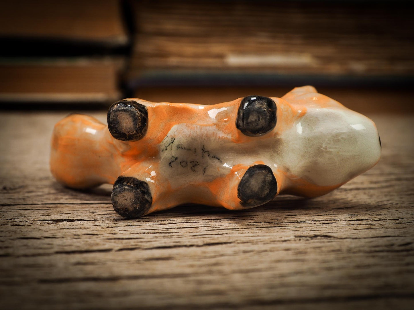 Original handmade ceramic artist color pencil brush holder red fox by Idania Salcido, Danita Art. Unique ceramic art designed and hand built Idania Salcido beautiful handmade touch to any artist's studio with handmade glazed ceramic good for watercolors acrylics inks and oil paints. Clean with water or mineral spirits.