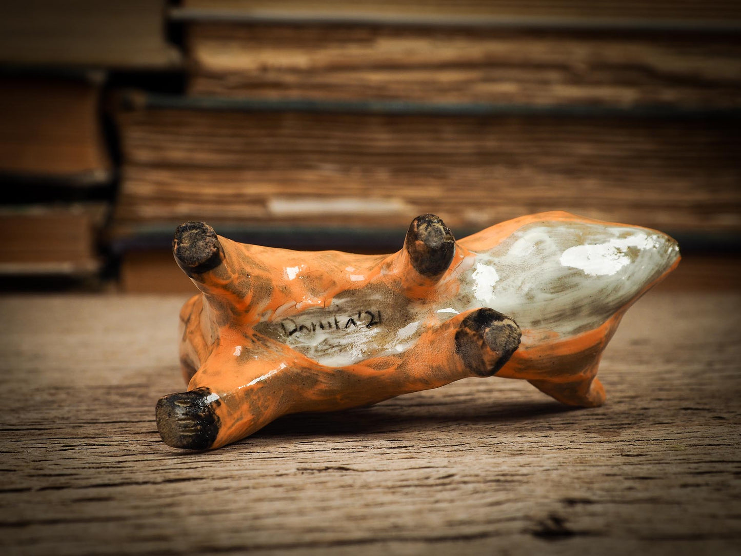 Original handmade ceramic artist color pencil brush holder red fox by Idania Salcido, Danita Art. Unique ceramic art designed and hand built Idania Salcido beautiful handmade touch to any artist's studio with handmade glazed ceramic good for watercolors acrylics inks and oil paints. Clean with water or mineral spirits.