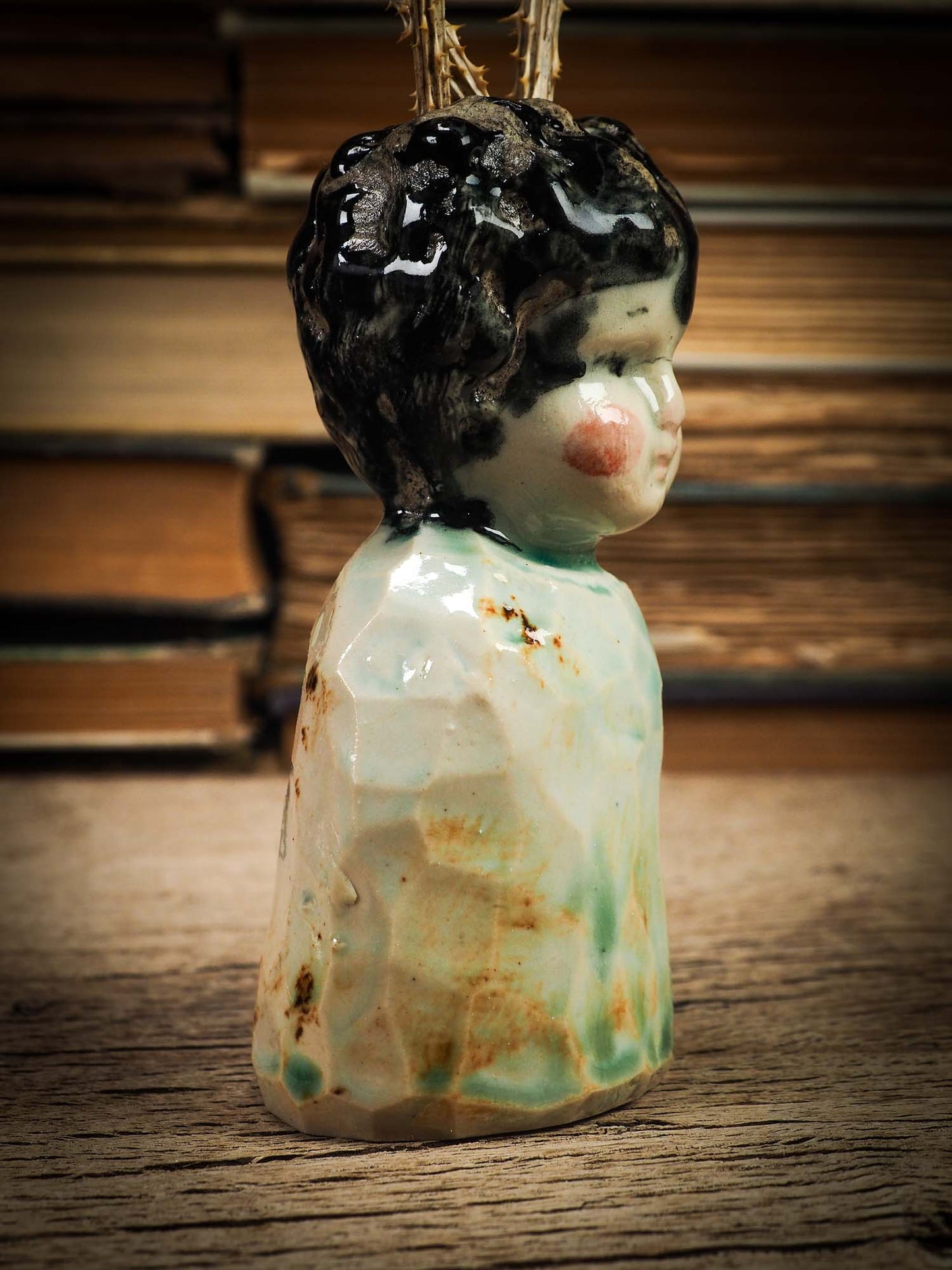 Original handmade ceramic artist brush and pencil holder by Idania Salcido, Danita Art. A unique ceramic artwork designed and hand built Idania Salcido. A beautiful handmade touch to any artist's studio with handmade glazed ceramic good for watercolors acrylics inks and oil paints. Clean with water or mineral spirits.