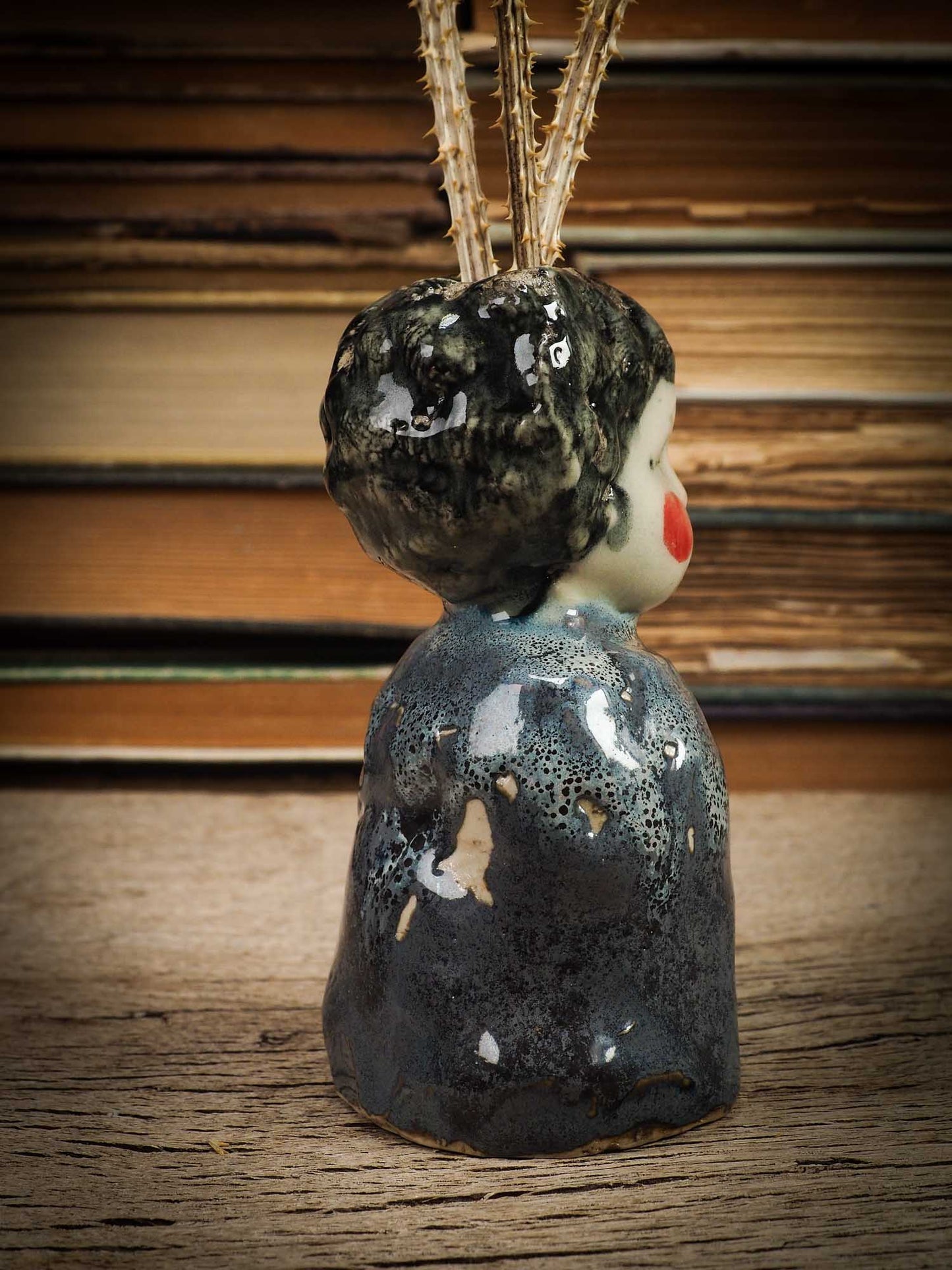 Original handmade ceramic artist brush and pencil holder by Idania Salcido, Danita Art. A unique ceramic artwork designed and hand built Idania Salcido. A beautiful handmade touch to any artist's studio with handmade glazed ceramic good for watercolors acrylics inks and oil paints. Clean with water or mineral spirits.