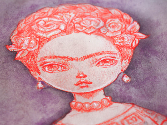 FRIDA'S GHOST - Watercolor and pencil original drawing by Danita Art, Original Art by Danita Art