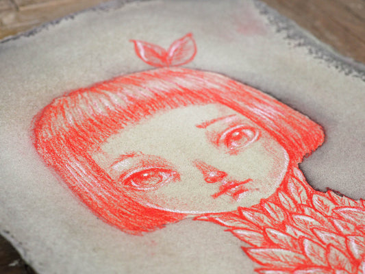 THE PLANT - Red pencil and watercolor surreal illustration by Danita, Original Art by Danita Art