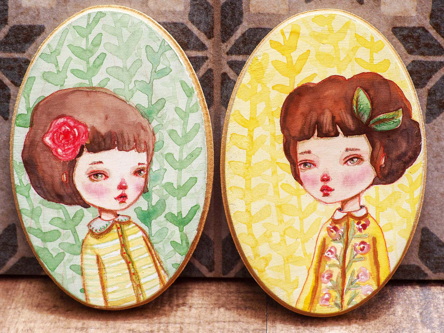 RAQUEL - Original watercolor portrait on wood by Danita, Original Art by Danita Art