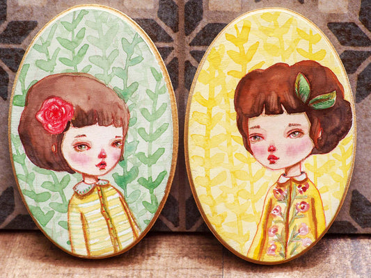 ANITA - Original watercolor portrait on wood by Danita, Original Art by Danita Art