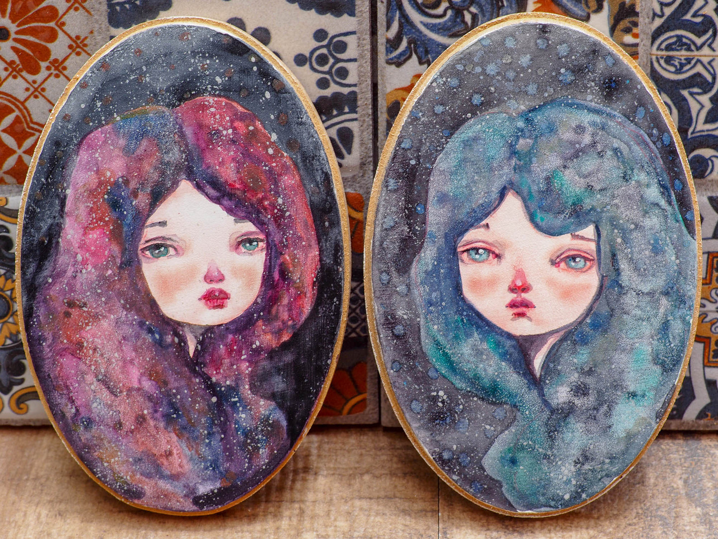 CASSIOPEIA - One of Danita's deep space inspired watercolor portraits, Original Art by Danita Art