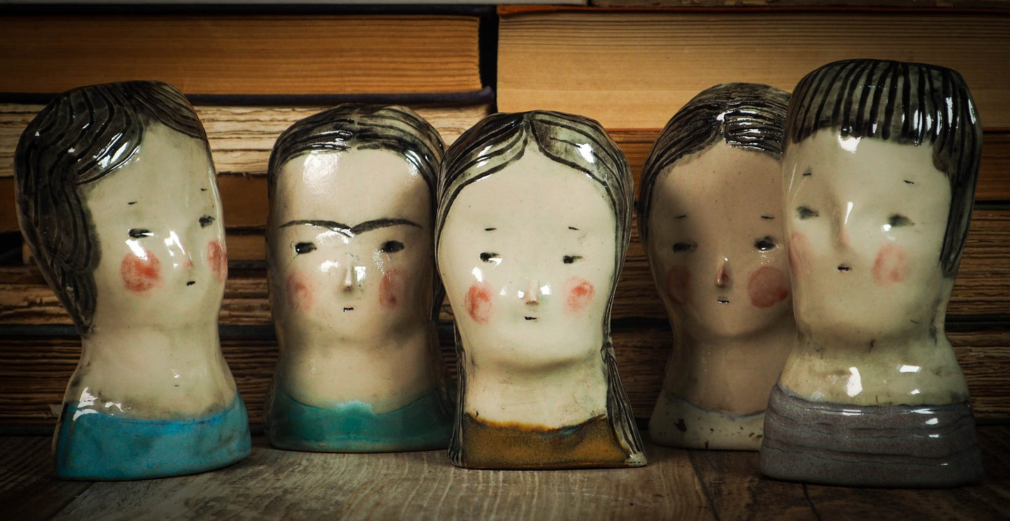 Original handmade ceramic decorative head bust figurine by Idania Salcido, Danita Art. A unique ceramic artwork designed, hand sculpted and fire glazed on my studio. Beautiful handmade touch for any home, this unique original figurine will highlight and match a personal home decoration style, vintage, eclectic, modern.