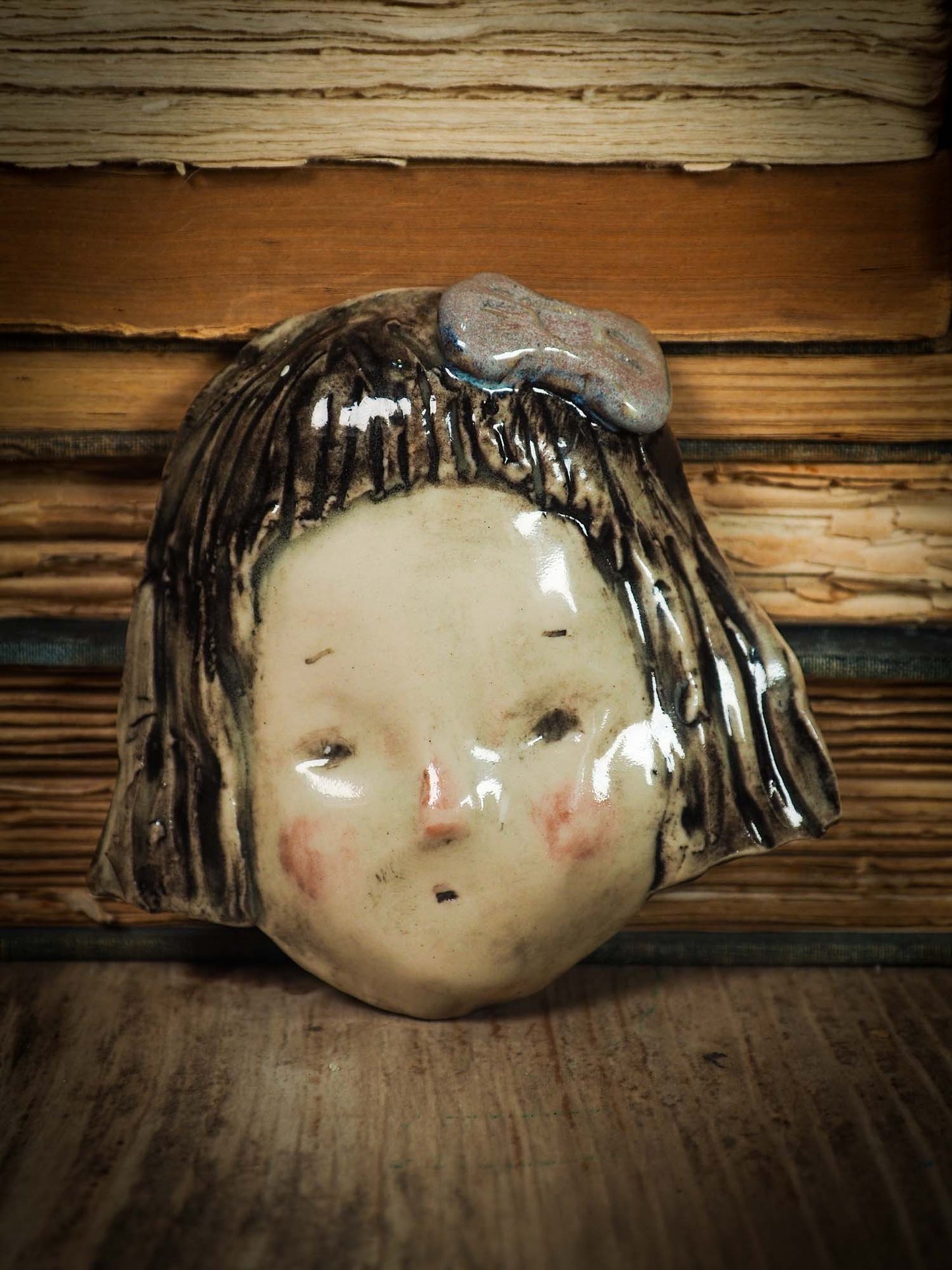 Original handmade ceramic decorative head bust figurine by Idania Salcido, Danita Art. A unique ceramic artwork designed, hand sculpted and fire glazed on my studio. Beautiful handmade touch for any home, this unique original figurine will highlight and match a personal home decoration style, vintage, eclectic, modern.