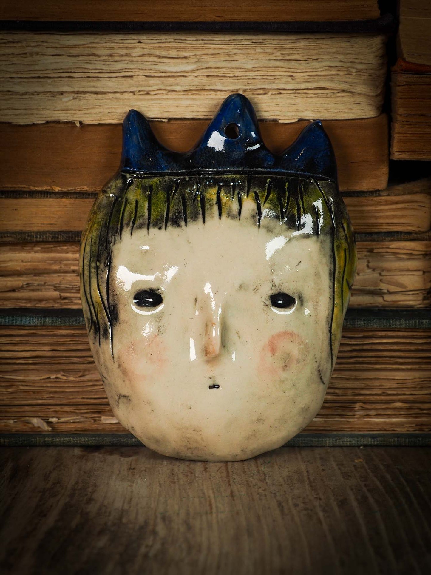 Original handmade ceramic decorative head bust figurine by Idania Salcido, Danita Art. A unique ceramic artwork designed, hand sculpted and fire glazed on my studio. Beautiful handmade touch for any home, this unique original figurine will highlight and match a personal home decoration style, vintage, eclectic, modern.