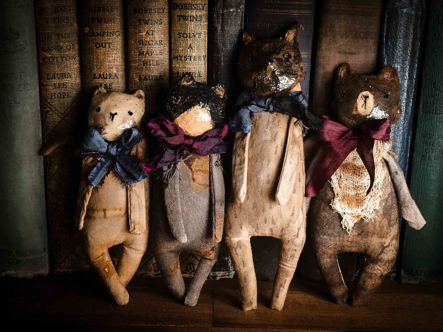 Woodlands Soft sculpture toy art doll by Idania Salcido Danita Art with a Handmade ceramics face, organic dyed fabric and silk bow