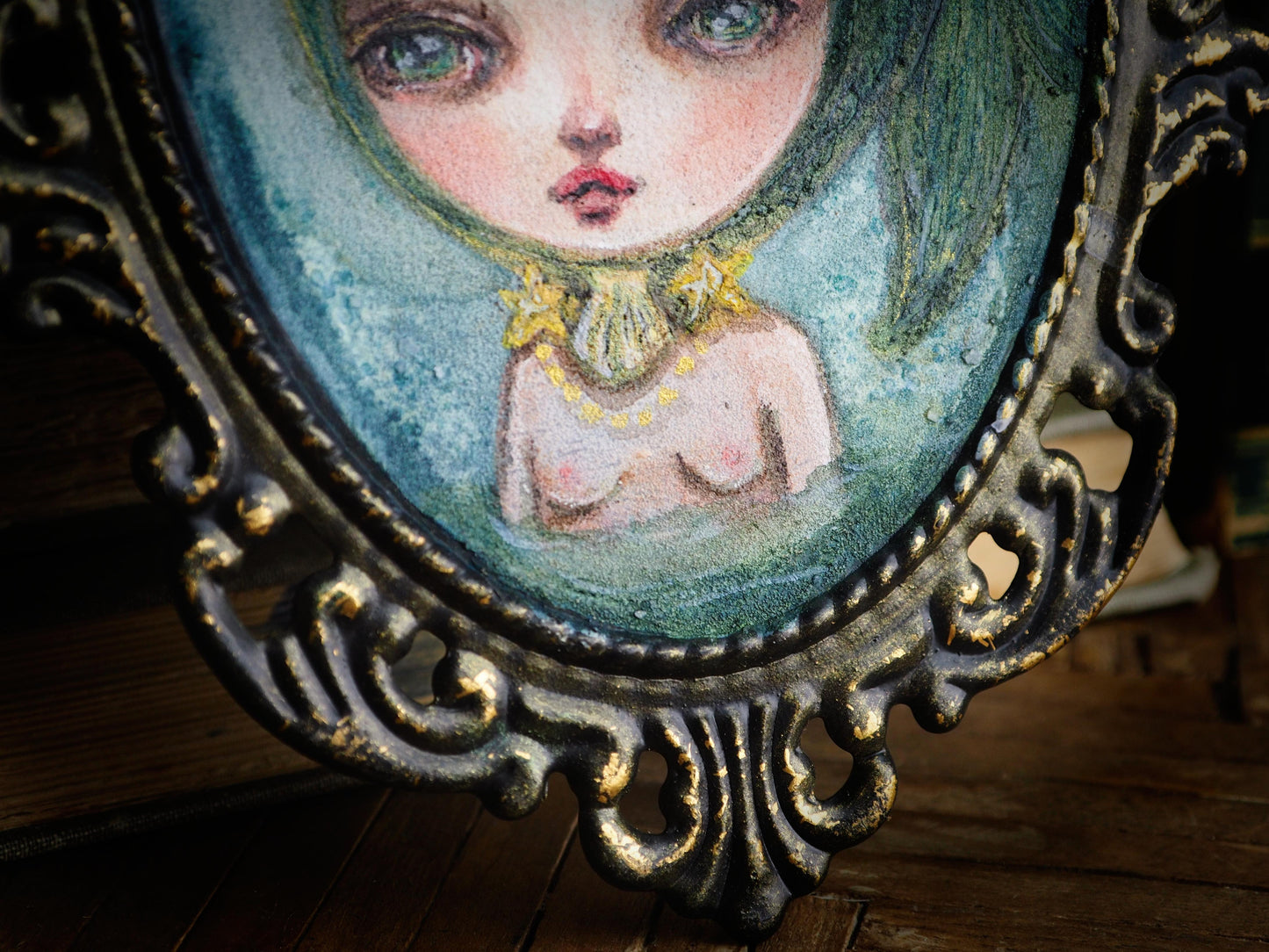 Danita painted beautiful details on this watercolor painting on metal. An original artwork by the famous mixed media artist, Danita Art.