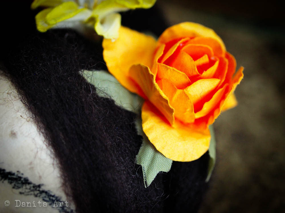 Frida and the skulls, Art Doll by Danita Art