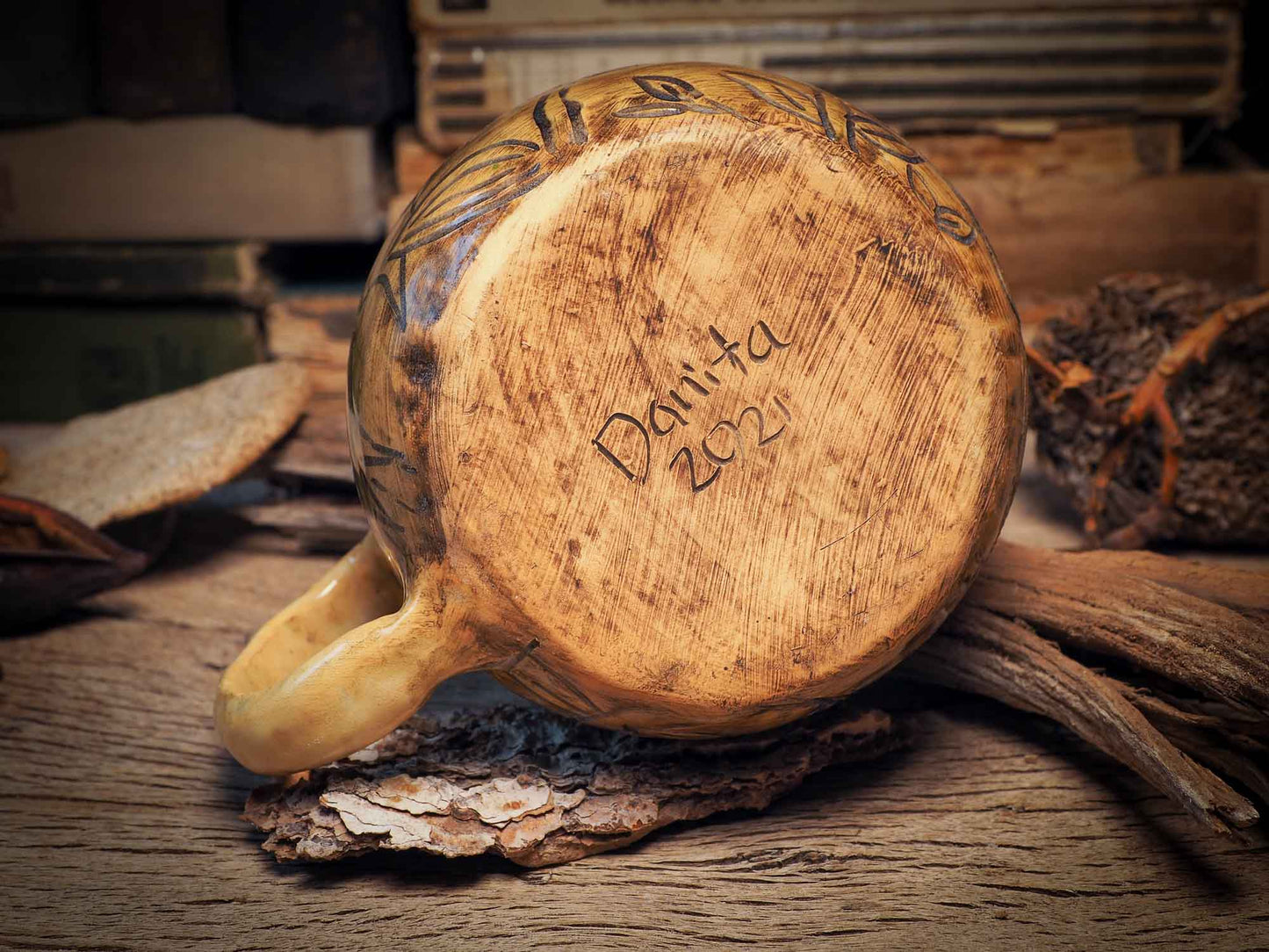 This handmade carved ceramic coffee mug was created by me, Idania Salcido, the artist behind Danita Art, and fired and glazed on my own kiln. The inside is a beautiful combination of pink and blue glazes, swirling and combining inside like cream and coffee. Carved birds fly over a field, free and going far, far away.