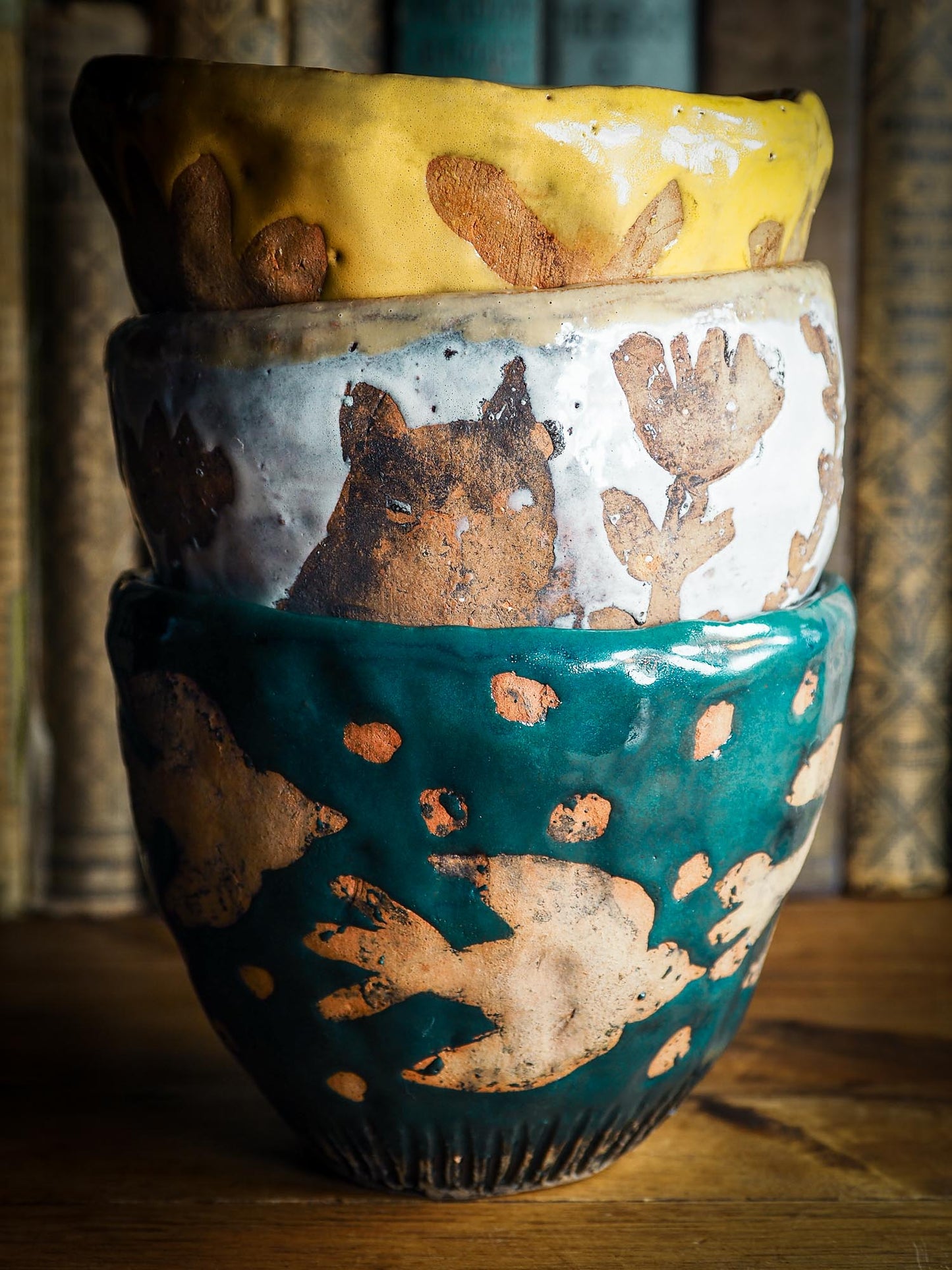 An original Idania Salcido Danita Art pinched ceramic free turquoise birds art bowl. Handmade from locally foraged clay, this glazed ceramics one of a kind artwork is perfect for any kitchen plate and bowls unique collection. food safe hand wash only bowl. Blue turquoise glaze contrasts with raw clay colored flying handmade birds.