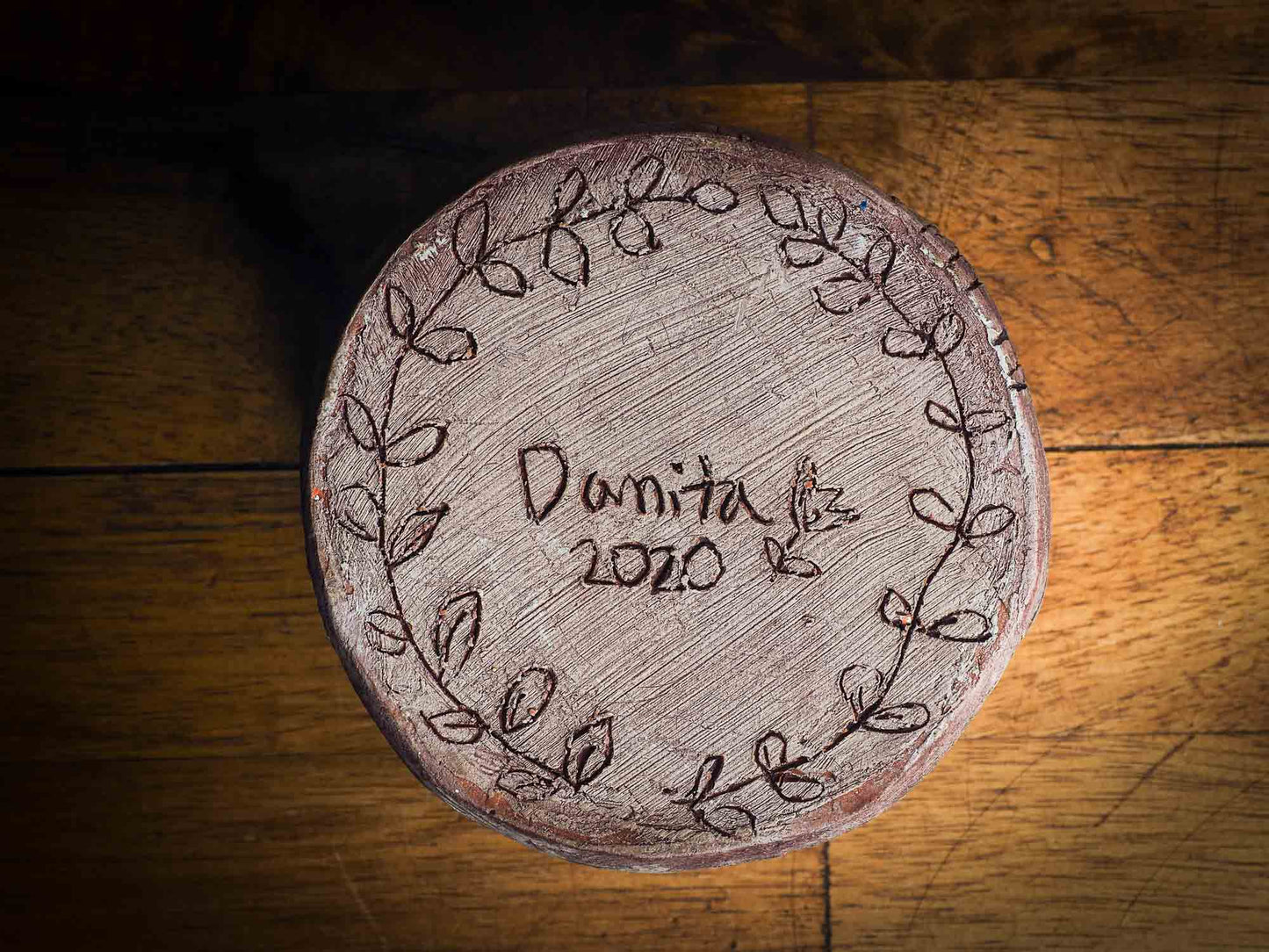 An original Idania Salcido Danita Art pinched ceramic cat pet food bowl. Handmade from locally foraged clay, this glazed ceramics one of a kind artwork is perfect for any kitchen plate and bowls unique collection. Thumbprints and intentionally irregular shape give the bowl a cozy, warmly familiar feel when you pick it. It has a blue bird and flowers carved on the sides of this beautiful vase or bowl.