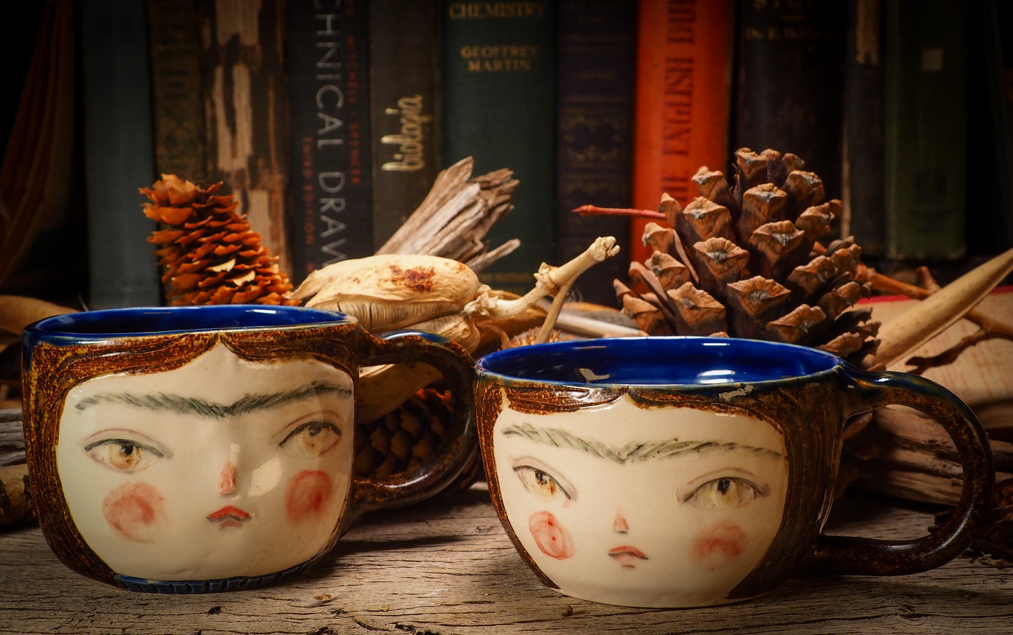 An original Frida Kahlo inspired fire glazed ceramic handmade piece by Idania Salcido, the artist behind Danita Art. Glazed, carved sgraffito stoneware, hand painted and decorated, it is illustrated by hand with the face and iconic unibrow ofFrida Kahlo, in a new artistic interpretation on the style of Danita Art.