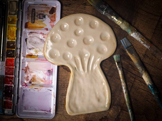 Each artist paint palette by Idania Salcido, the artist behind Danita Art, is hand sculpted and fired with paint and scratch resistant glazes and with enough paint wells to keep and mix colors at ease. Acrylics, Oils and watercolors can be used, it is perfect for any medium! Clean with water or mineral spirits.