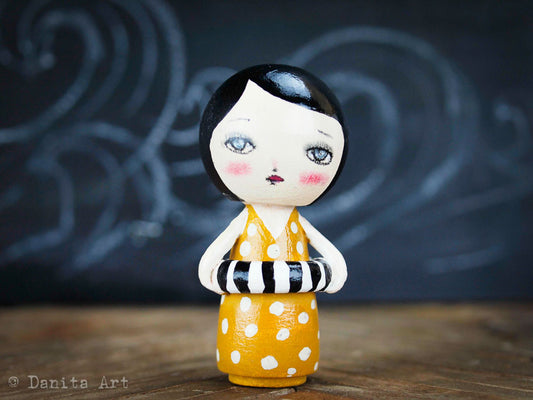 Annabelle, the yellow summer beach girl, Miniature Dolls by Danita Art