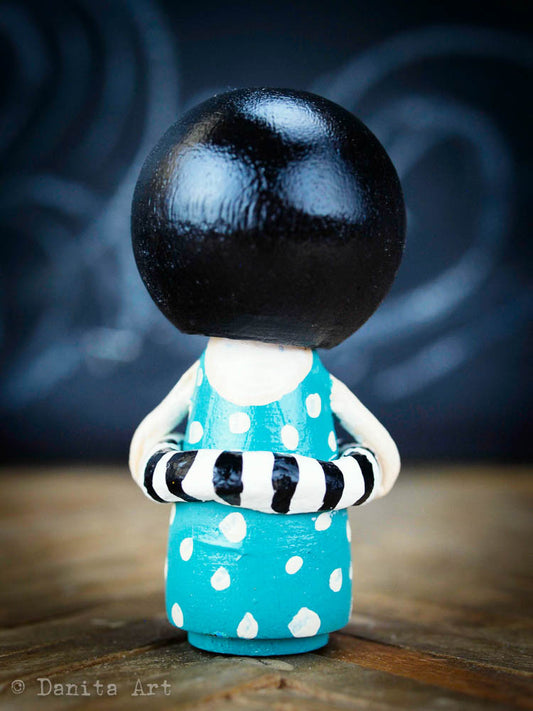 Gwen, the aqua summer beach kokeshi doll, Miniature Dolls by Danita Art