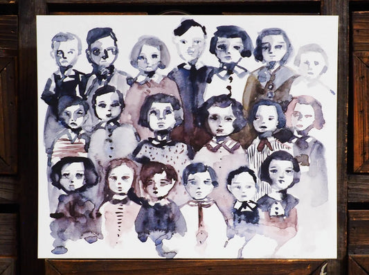 Original Watercolor Painting by Danita Art. A vintage school photo got transformed into a beautiful watercolor ghostly image by Danita.