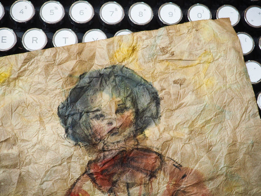 An original mixed media textile art female vintage portrait by Danita Art. Fabric paper, thread, acrylics, watercolor and inks mix to create a beautiful textile mixed media frameable work of art.