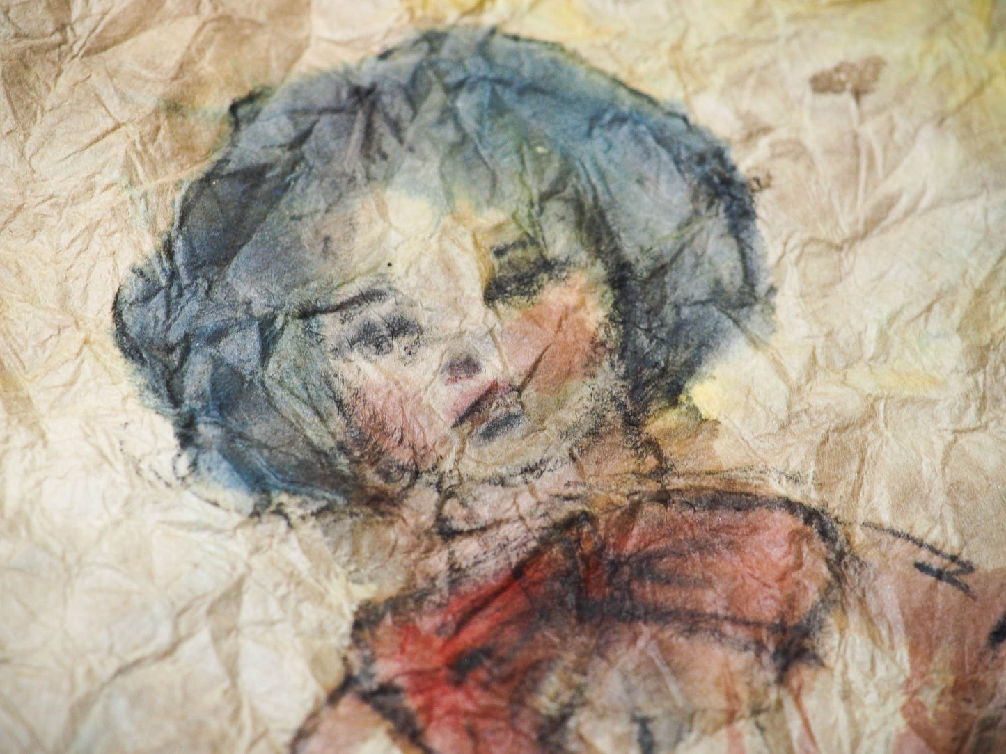 An original mixed media textile art female vintage portrait by Danita Art. Fabric paper, thread, acrylics, watercolor and inks mix to create a beautiful textile mixed media frameable work of art.