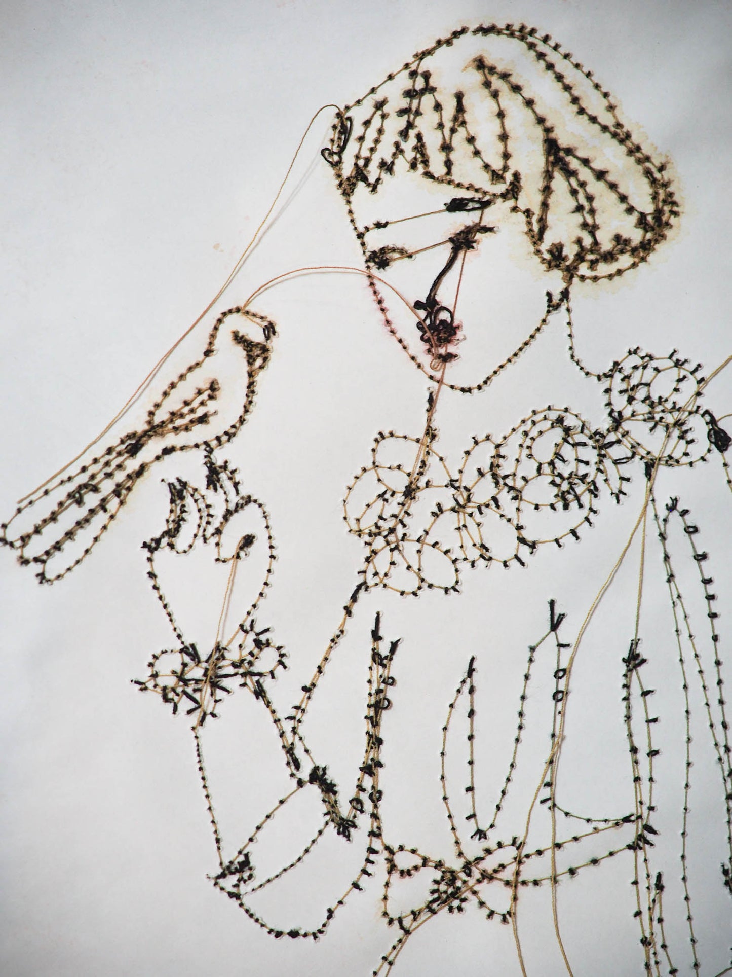 An original mixed media textile art female vintage portrait by Danita Art. Fabric paper, thread, acrylics, watercolor and inks mix to create a beautiful textile mixed media frameable work of art.