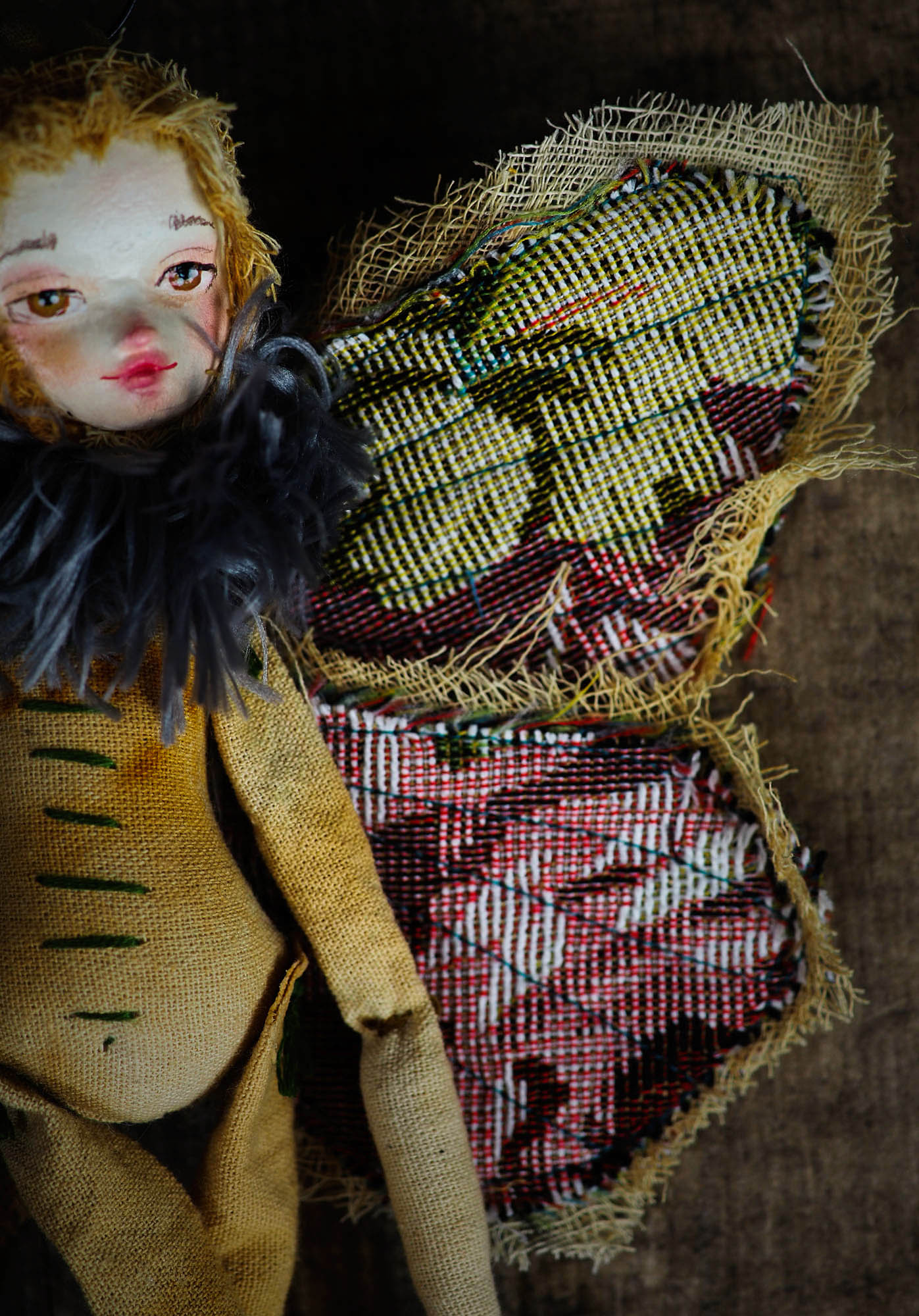 Inspired by nature, Danita created a handmade art doll moth, or night butterfly using organic materials like vintage and hand dyed fabric, wire and clay on a melancholic articulated soft sculpture. An art doll toy that celebrates nature's creations and the beautiful wings of insects with a bit of magic fairy on them.