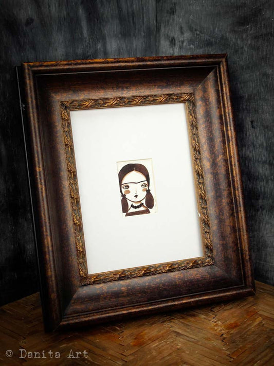 Monochrome Frida original watercolor ACEO Card study #2, Original Art by Danita Art