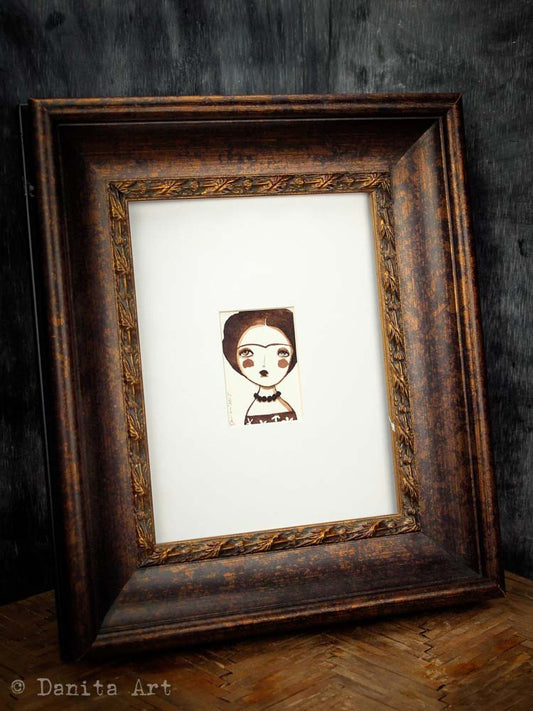 Monochrome Frida original watercolor ACEO Card study #6, Original Art by Danita Art
