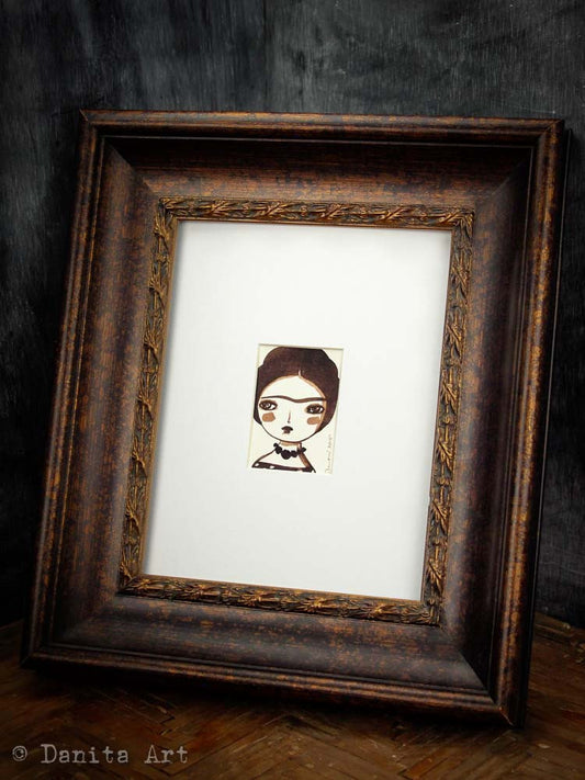 Monochrome Frida original watercolor ACEO Card study #1, Original Art by Danita Art