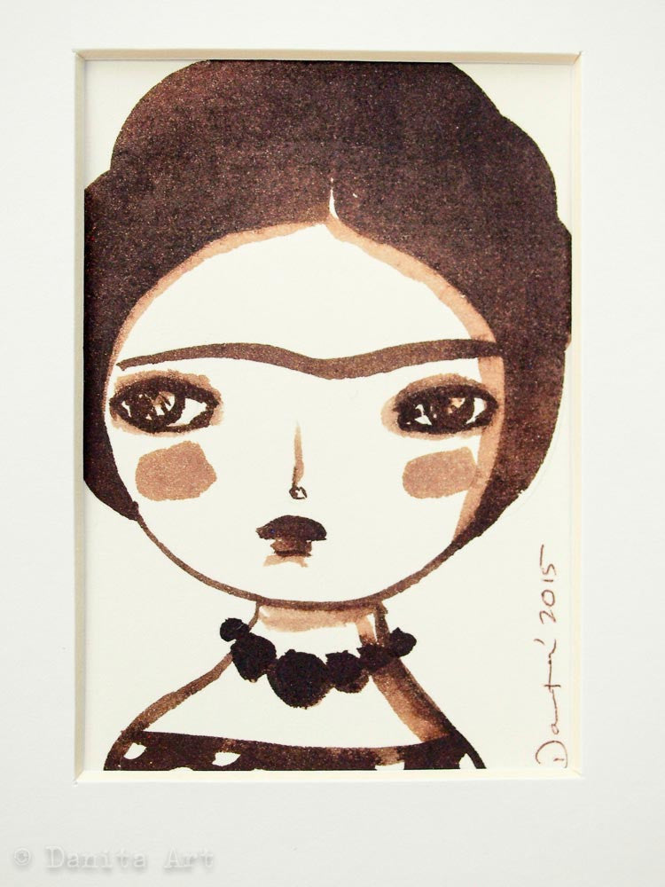 Monochrome Frida original watercolor ACEO Card study #1, Original Art by Danita Art