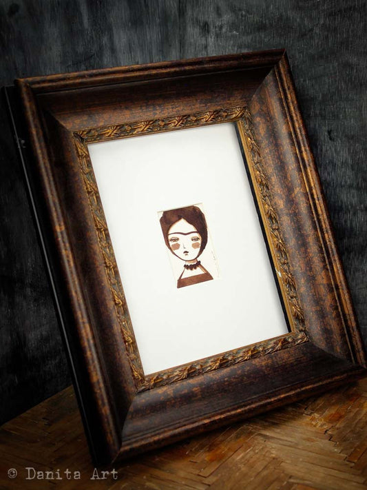Monochrome Frida original watercolor ACEO Card study #3, Original Art by Danita Art