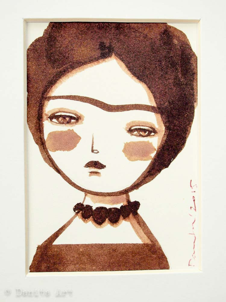 Monochrome Frida original watercolor ACEO Card study #3, Original Art by Danita Art