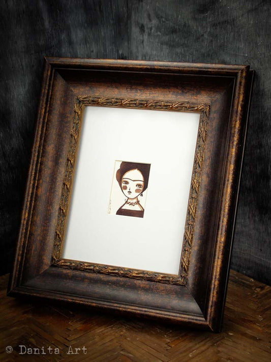 Monochrome Frida original watercolor ACEO Card study #4, Original Art by Danita Art