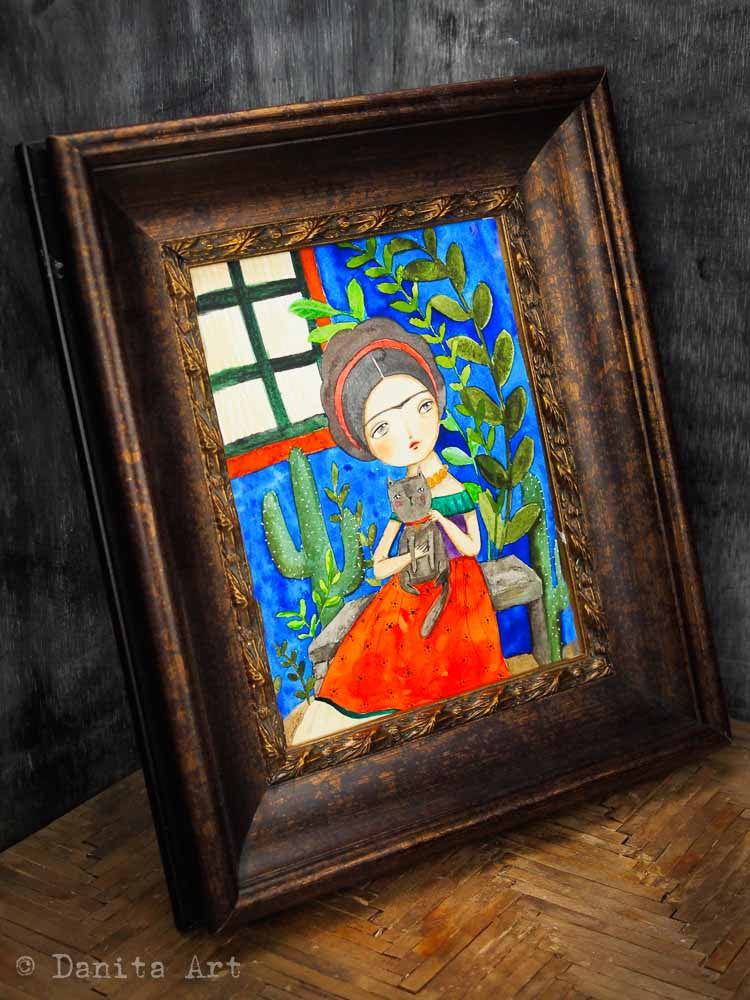 Frida en la casa azul, Original Art by Danita Art
