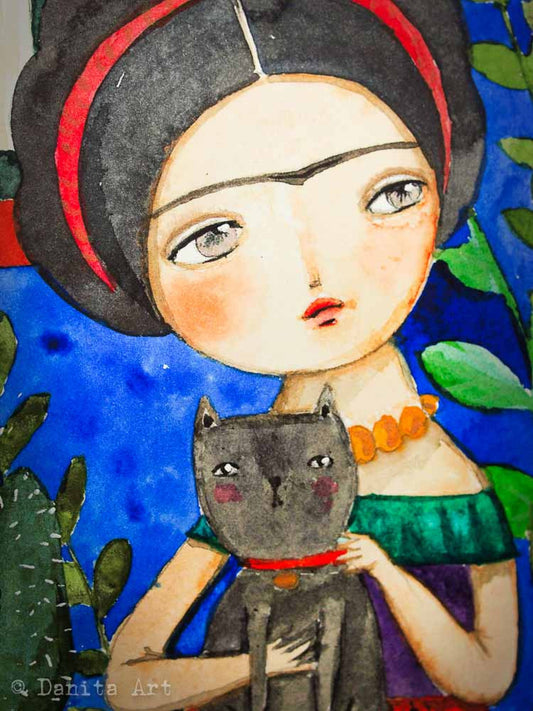 Frida en la casa azul, Original Art by Danita Art