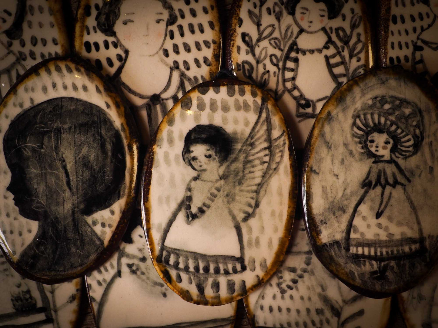 Unique fired ceramic porcelain necklace oval pendant by Idania Salcido, the artist behind Danita Art. Each jewelry setting is hand drawn and illustrated by the artist in her art studio, perfect for any dressing style. A casual gathering with friends or a fancy formal dinner, this necklace is a perfect fashion accessory.