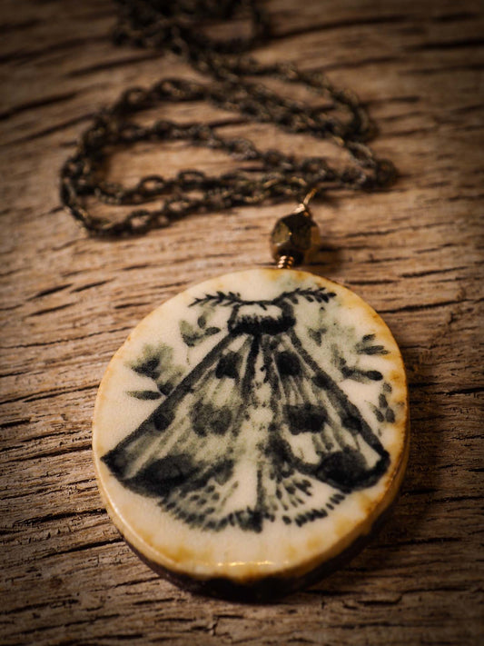 Unique fired ceramic porcelain necklace oval pendant by Idania Salcido, the artist behind Danita Art. Each jewelry setting is hand drawn and illustrated by the artist in her art studio, perfect for any dressing style. A casual gathering with friends or a fancy formal dinner, this necklace is a perfect fashion accessory.